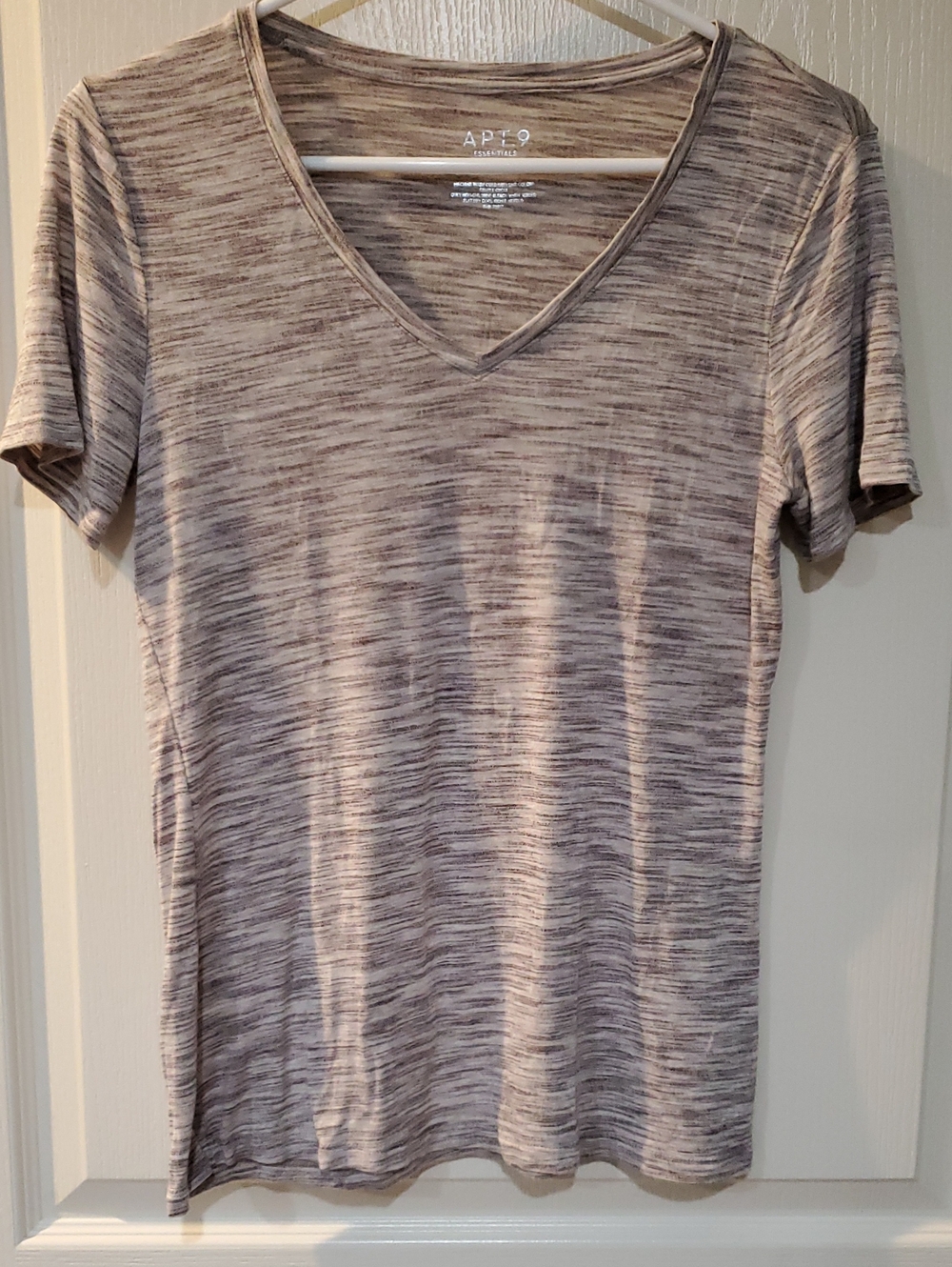 Apt. 9 Taupe Space-Dye V-Neck Short Sleeve Tee, Size S